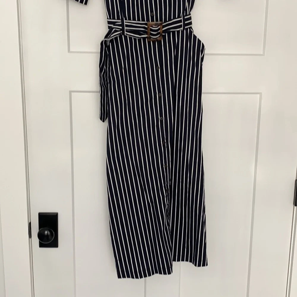 Mango Outlet Navy And White Midi Shirt Dress. - Picture 5 of 8